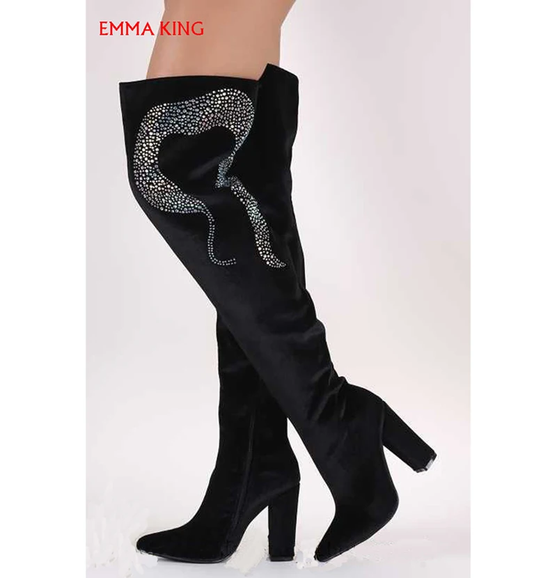 

Pointy Rough With Lacquer Winter Women Boots Flock Rhinestone Model Catwalk High Heel Sexy Zipper Sexy And Not Ordinary botines