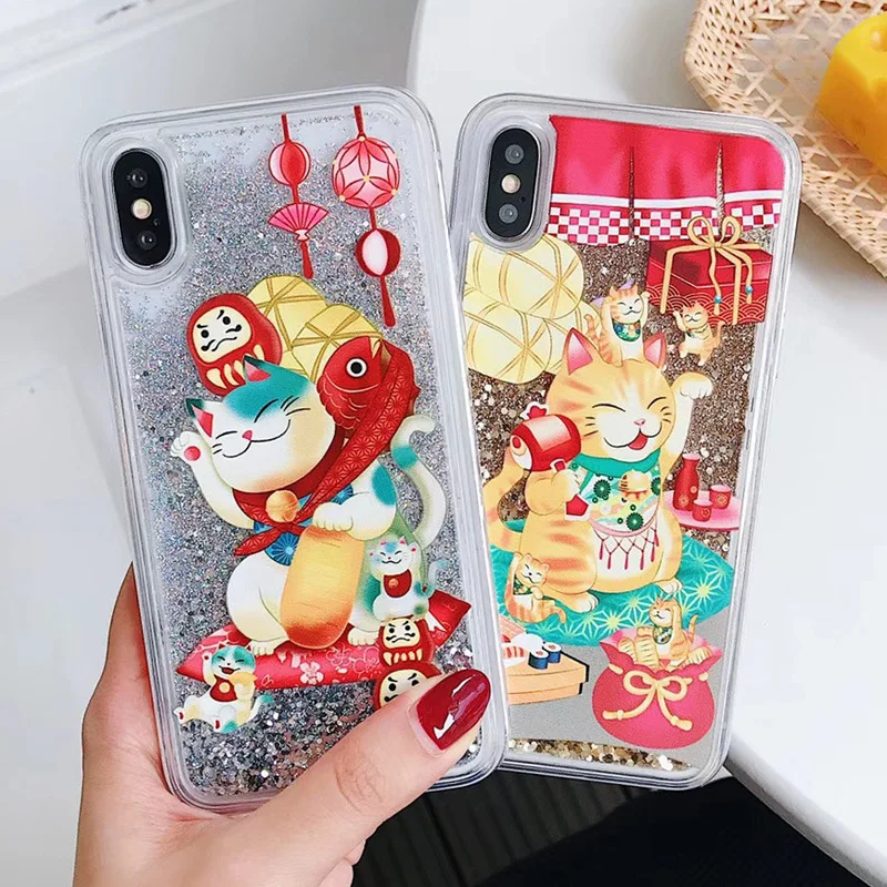 Lucky Cat Koi Fish Phone Case for iphone X Gold Silver