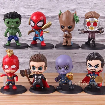 

Avengers Endgame Figure Thanos Captain Marvel Thor Hulk Spiderman Tree Man Doctor Strange Star Lord Q Version PVC Toys 8pcs/set