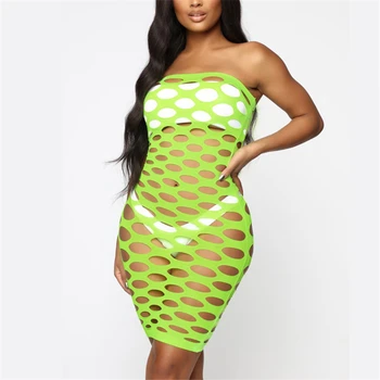 

Women Beachwear 2019 Off Shoulder Cover Up Swimwear Mesh Bikini Cover Up Summer Hollow Out Fishnet Beach Dress Ladies Dresses