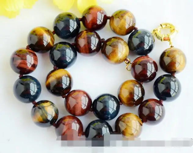 

song voge gem nanJ1850 round yellow red blue tiger's-eye bead necklace