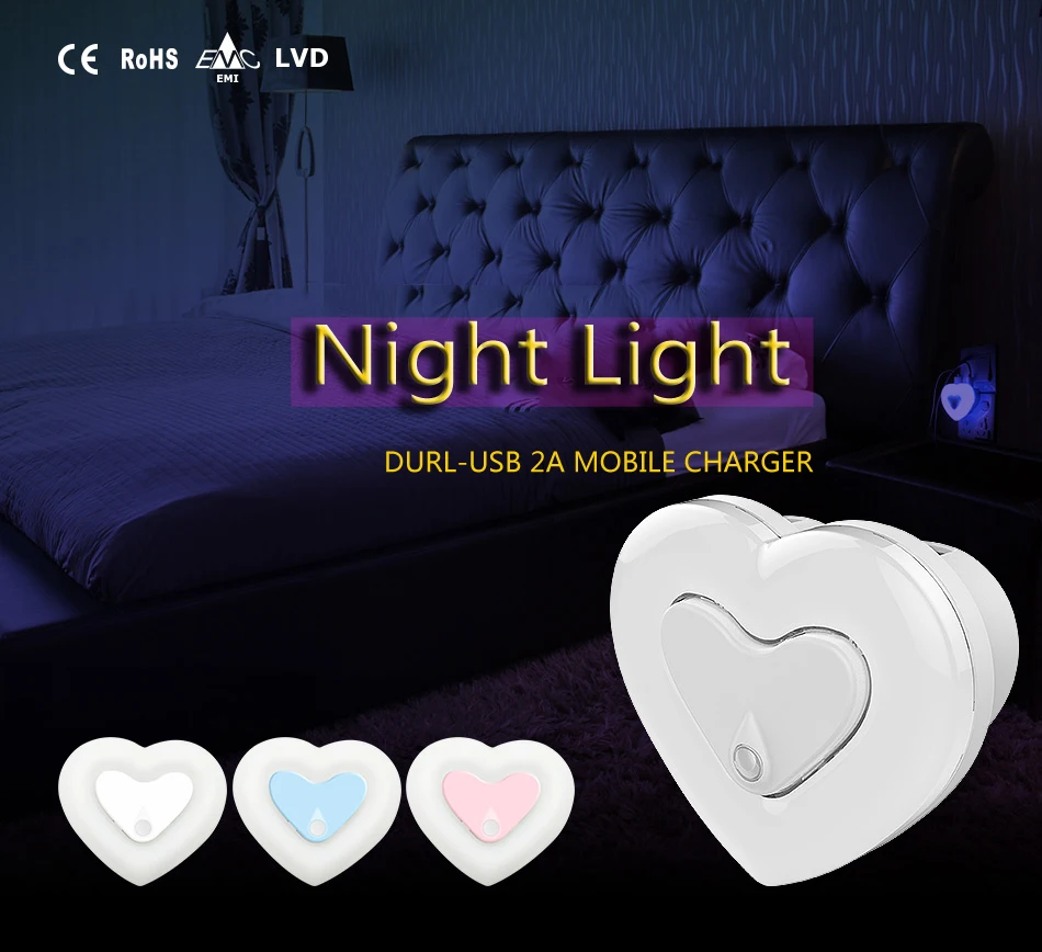 

Hi-Flux Motion Sensor Dimmable LED Bedside Night Light with 2A USB Mobile Phone Charger Wall Socket EU/US Plug AC 110-220V
