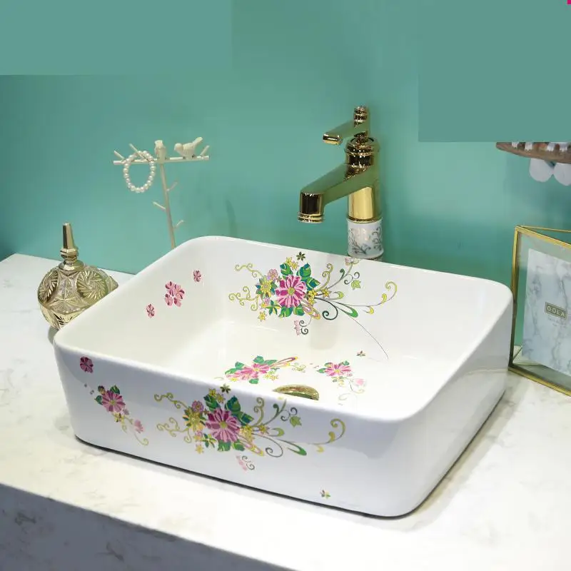 Rectangular Ceramic Household Basin Toilet European-style Jingdezhen Art ceramic Wash basin bathroom sink | Обустройство дома