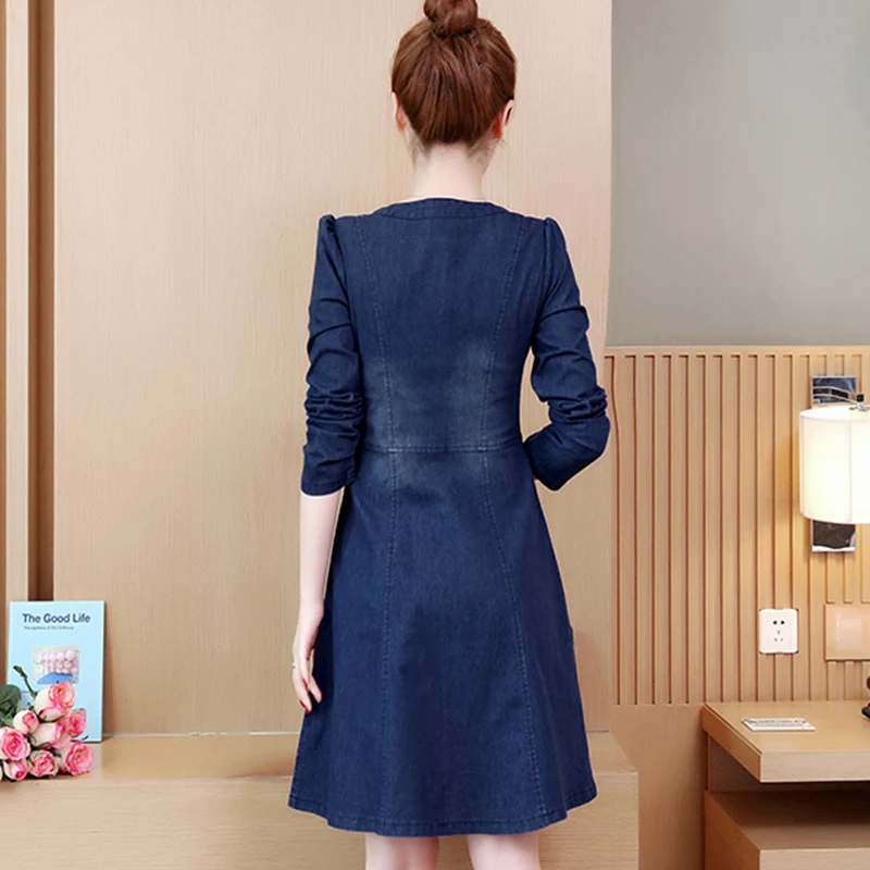Korean Denim dress for women 2019 Spring Casual Jeans Dress Long sleeve Sexy Denim Mini Dress Plus size 5XL Female Office Dress