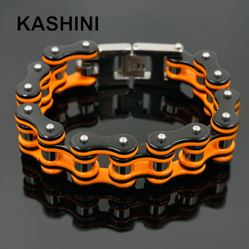 

Bicycle Bike Bracelets & Bangles Black Hot Orange Punk Motorcycle Chain Men's Bracelet Men Stainless Steel Biker Men Jewelry