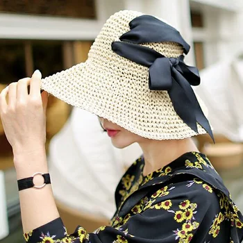

1 Pcs 2017 Korean Charm Bowknot Adult Sun Hat Fashion Spring Summer Straw Hats For Women 8555