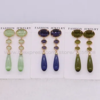 

4 Pairs Mix colors water drop Crystal stones earrings &Gold color metal jewelry Slim stone earring Trendy jewelry for women 2446