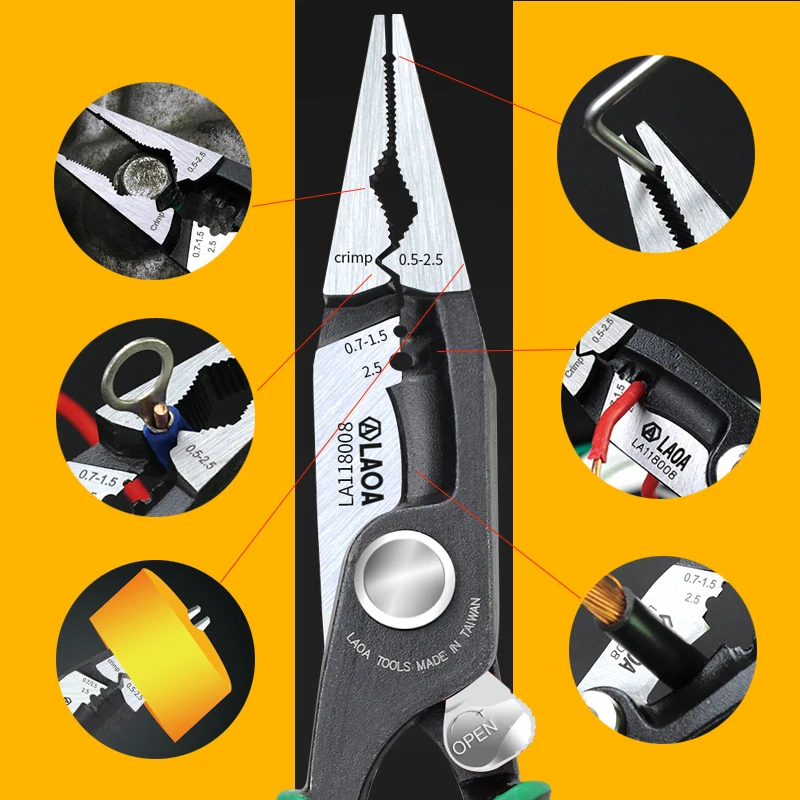 Cheap LAOA 8 inch Crimping Tools Needle nose Pliers Multitool Nippers Cable Wire Stripper Aalicate Long Nose Pliers With Lock Function