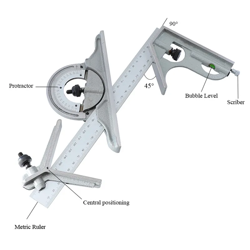 0 180 Degree Combination Square 300mm/12" adjustable Angle Ruler