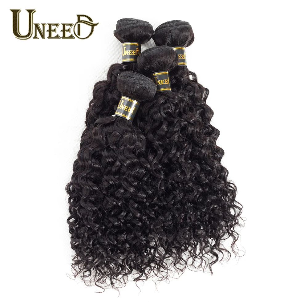 

Uneed Hair Indian Water Wave 4Bundles Natural Black Color Remy Human Hair Bundles 8-28Inch Water Wave Hair Weave Extension
