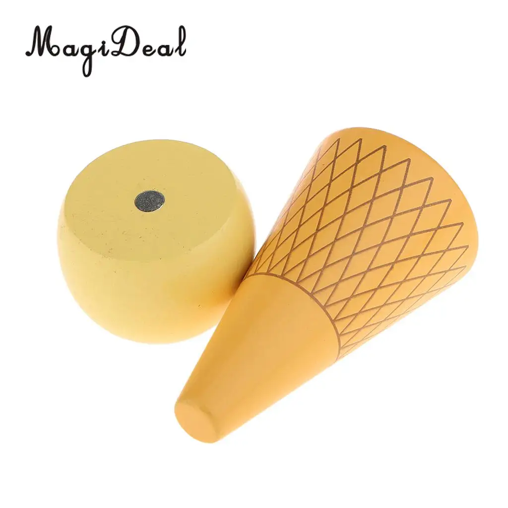MagiDeal High Simulation 1Pc Wooden Magnet Connected Ice Cream Cone Food for Kids Pretend Play House Kitchen Squishy Toy 2Colors
