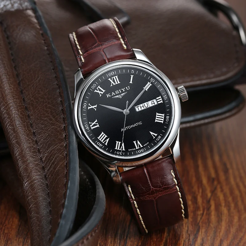 

KASIYU double calendar full automatic mechanical core crocodile leather watch band classic business waterproof men's watch