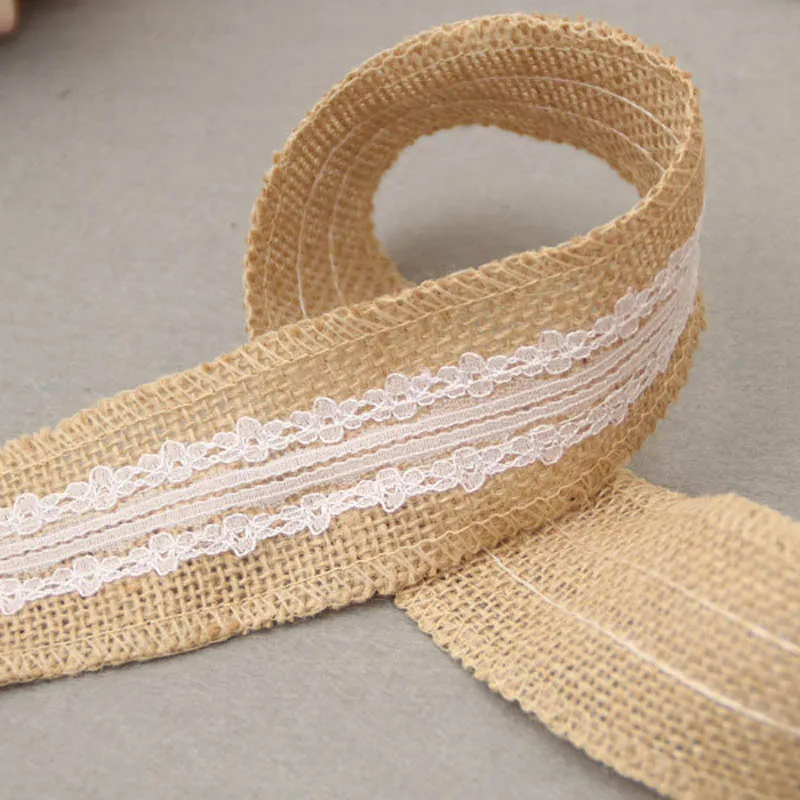 Craft Lace Edged Ribbons Rural Burlap Trims Tape Natural Jute Hessian Roll