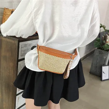 

Fashion Lady Classic Woven Casual Wild Waist Bag Messenger Bag Chest Bag Walking Shopping Band belt Multi-function Bag 2