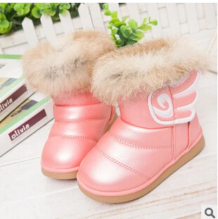Новинка; детские зимние ботинки с натуральным мехом; EU21-30; теплая детская обувь для девочек; Плюшевые Водонепроницаемые зимние ботинки на мягкой резиновой подошве