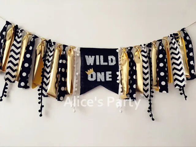 New Black Gold Wild One Inspired Highchair Banner Boy 1st Birthday
