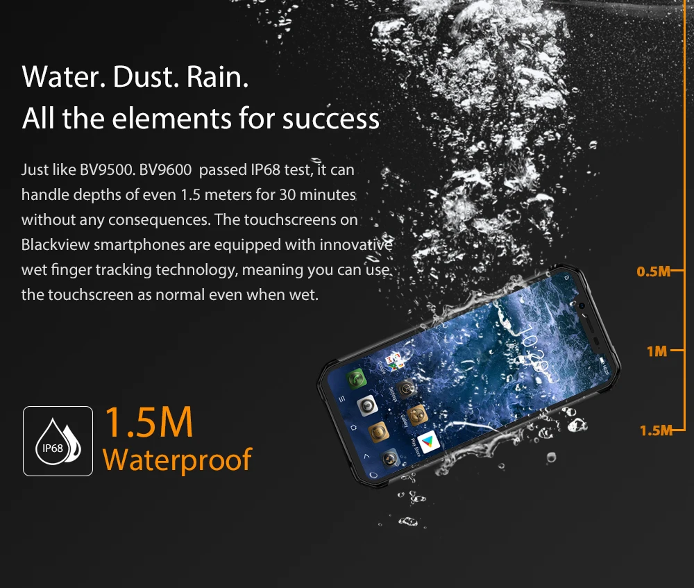 Blackview BV9600 Waterproof Mobile Phone Helio P70 Android 9.0 4GB+64GB Cellphone 6.21" 19:9 AMOLED 5580mAh Rugged Smartphone