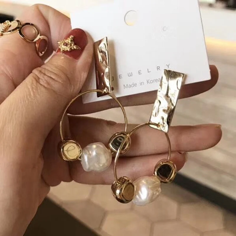 MENGJIQIAO Япония Корея новые металлические круглые серьги-кольца для женщин девушек массивные ювелирные изделия искусственный жемчуг Букле д 'ореиль