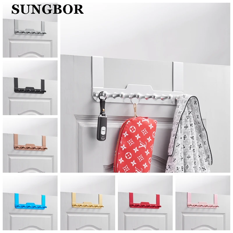6 Row Hook Bathroom Aluminum Steel Door Hanger Rack Metal Board Hanging