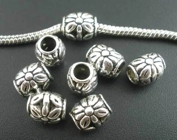 

Free Shipping 150pcs Silver Tone Flower Spacers Big Hole Beads Fits European Pandora Charm Bracelet 10x8mm Jewelry Findings