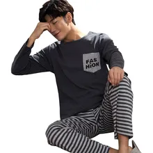 Осень-зима пижамы для Для мужчин пижамы Pijamas хлопок Теплые Досуг Для мужчин пижама с длинными рукавами и круглым вырезом плюс Размеры Для мужчин пижамный комплект