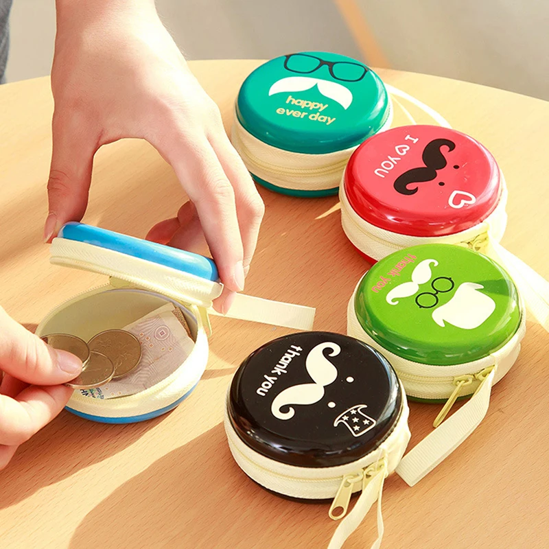 NEW Mini Beard Round Double Head Zipper Wallet 6 Style Coin Key Earphone Candy Storage Bag Headphone Carrying Box Wholesale