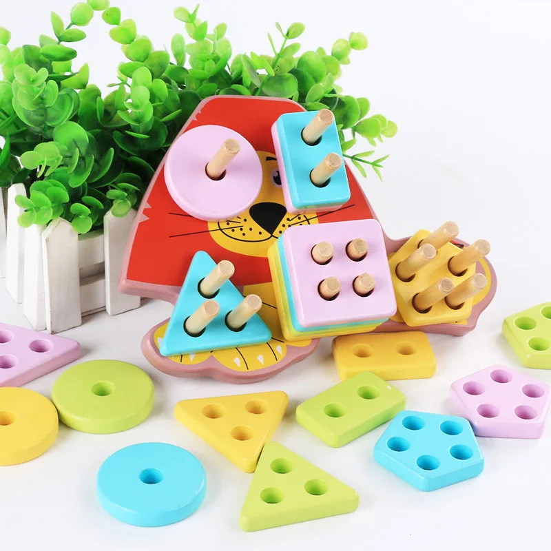 Wooden toy building block Wooden block Four columns Children monterssori develop baby intelligence early Education children gift