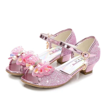 

MXHY2019New Summer Style Fish mouth sandalsGirl Pearl bow high heels Toddler Sweet Children Open-toed princess Sandals size26-38