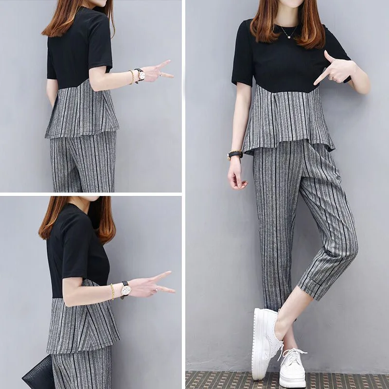 

Plus Size Large 2 Piece Sets matching Womens Outfits Summer Striped Pants Suits and Top Tracksuit Sportswear Co-ord Set Clothing