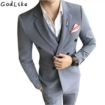 

GODLIKE Classic double breasted Men 3 Piece Suits Male Fashion Slim Fit Wedding Suits Groom Business Casual Blazer Suit Sets