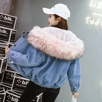 

New Fashion Women Warm Winter Bomber Outwear Padded Hooded Coat Basic Jeans Denim Jackets Ladies Top Windbreaker Leather Jacket