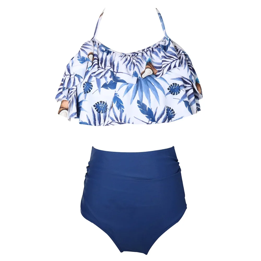 2019 Women Solid Swimwear High Waist Swimsuit Set with Push-up Padded Bras Body Suits Blue Bather Suit Maillot De Bain Femme 4