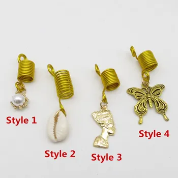 

4Pcs/pack Gold spiral wire wrapped charms hair braid dread dreadlock beads jewelry accessory sea pearl charms