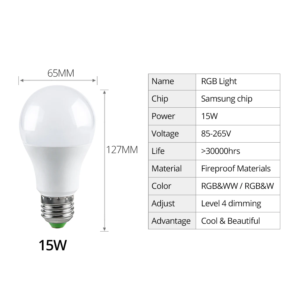 Foxanon Светодиодная лампа E27 RGB 5 Вт 7 10 15 RGBW умная затемняемая ампула LED для домашнего