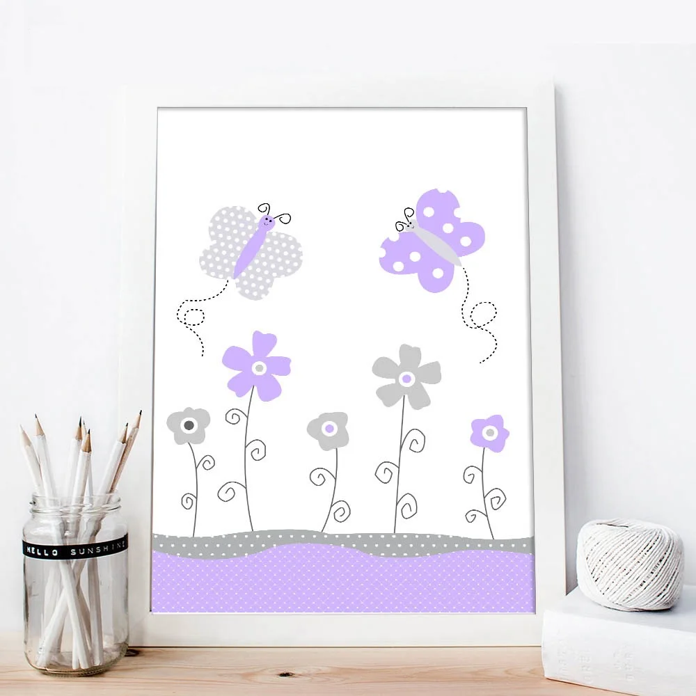 Purple-Butterfly-Bird-Flower-Wall-Art-Canvas-Poster-Cartoon-Nursery-Prints-Paintings-Wall-Picture-Nordic-Kids(4)