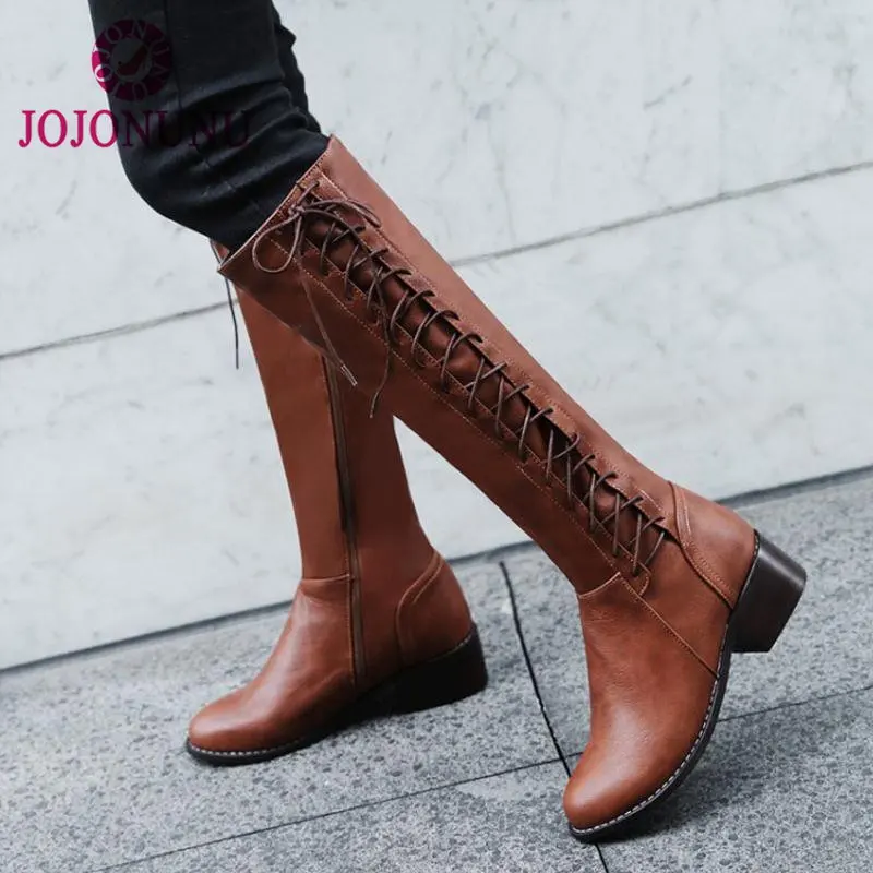 

JOJONUNU Plus Size 33-50 Women High Heels Boots Cross Strap Winter Knee High Boots Warm Fashion Women's Shoes Office Footwear