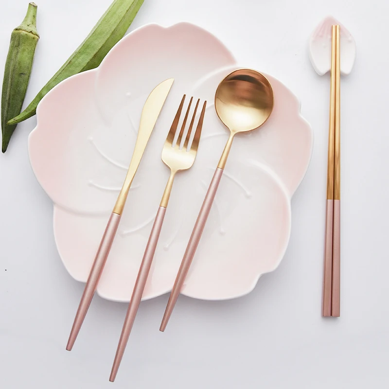 

1pcs Portugal Pink Cutlery Set 304 Stainless Steel Dinnerware Set Cutlery Dinner Fork Knife Sets Tableware Kitchen Accessories