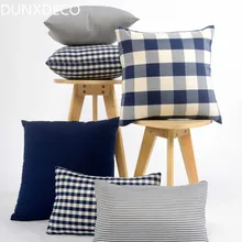 DUNXDECO наволочка для подушки, декоративный чехол для подушки, средиземноморский простой узор, хлопковая пряжа, окрашенная синяя наволочка, декор для дивана
