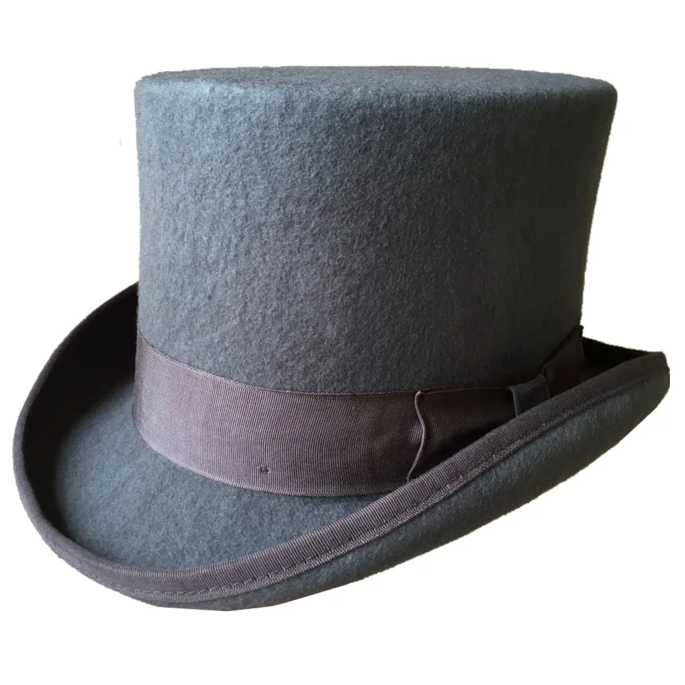 

13.5cm 5 1/4" Gray Woo Felt Low Short Top Hat / Wedding Fashion Top Cylinder Hat/ Chimney Pot Hat