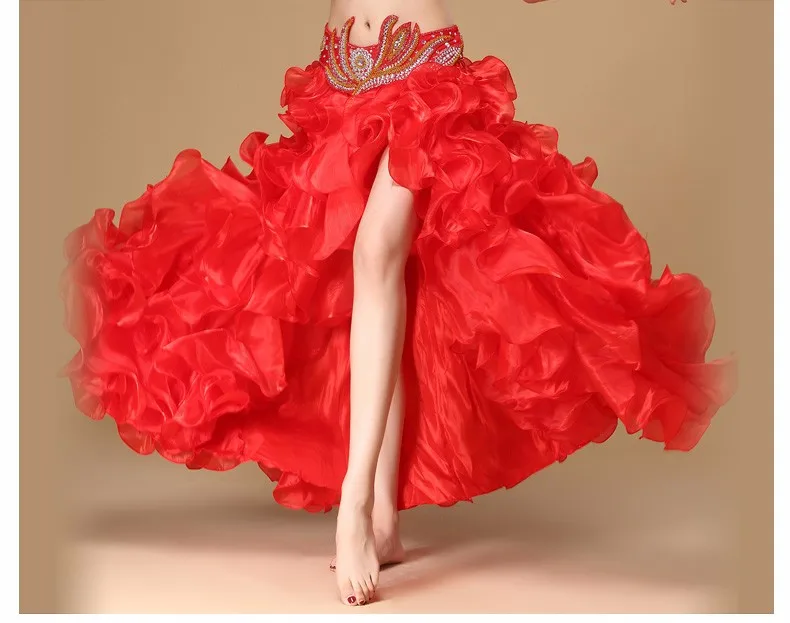 2018 новый этап живота юбка для танцев 6 Цвета Туту Шелковый Вентилятор Danca Danza Танцы r Del Одежда для танцев Vestido Indiano живота юбка для танцев
