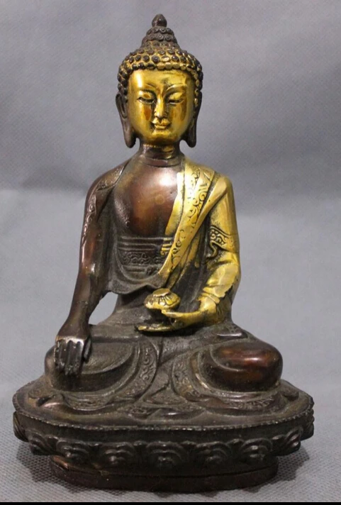 

JP S62 Tibet Bronze Gilt Buddhism Shakyamuni Joss Sakyamuni Buddha Bowl Statue Set