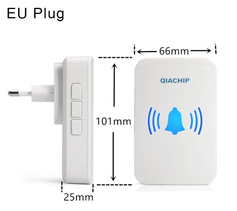 QIACHIP автономный домашний водонепроницаемый беспроводной дверной звонок без светодиодный фонарь на батарейках 200 м домашний колокольчик 38 мелодий 4 уровня громкости дверной Звонок - Цвет: EU Plug