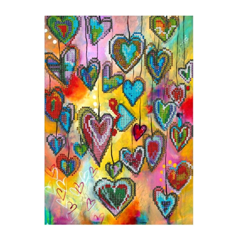 5D Diy Diamond Painting Embroidery Cross Stitch Colorful Heart Needlework Craft