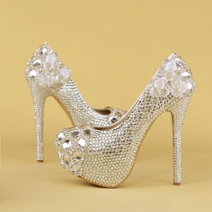 shoes silver high heeled wedding shoes performance dinner photo silver diamond platform heels shoes Pumps| - AliExpress