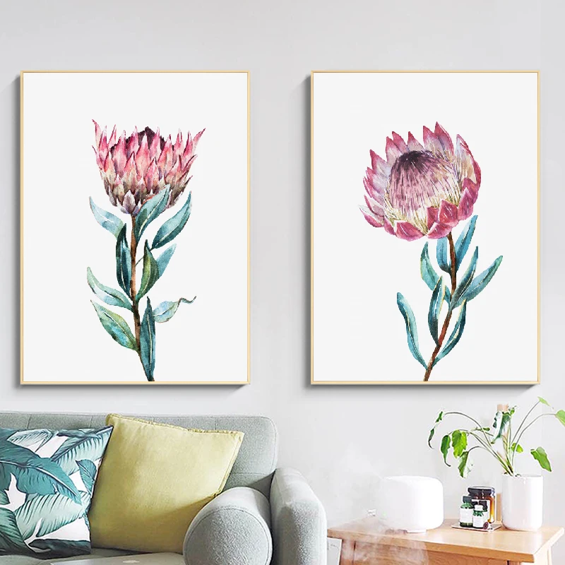 

Protea Botanical Watercolor Flowers Wall Art Canvas Painting Large Floral Posters And Prints Wall Pictures for Home Room Decor