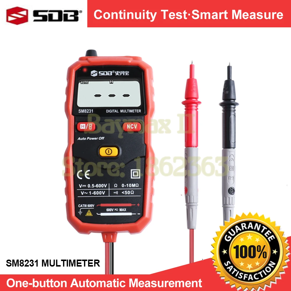 SDB SM8231 Смарт AC/DC Цифровой мультиметр напряжения с непрерывностью и измерением