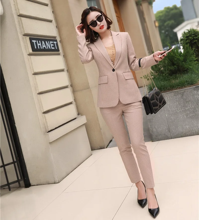 

2019 Summer Elegant Formal Women's Ladies Blazer Business Pant Suits and Jacket Set Female OL Styles women office suit sets