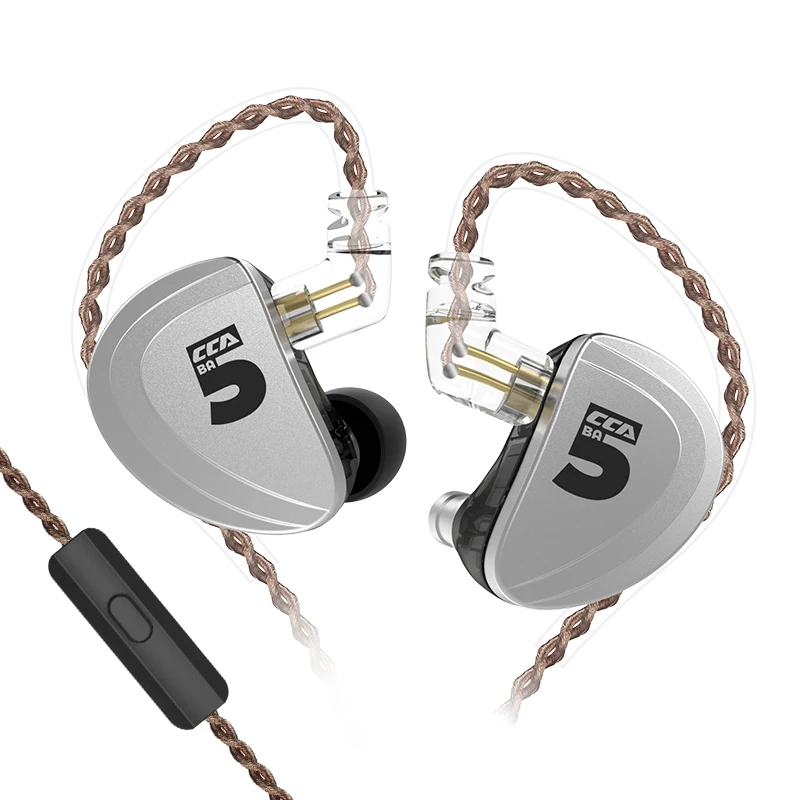 New CCA A10 Earphones 5BA Balanced Armature Drive Earphones In Ear Earbuds HIFI Bass Monitor For KB10 KB06 CCA C16 C10 ZS10PRO - Цвет: CCA A10 Silver mic