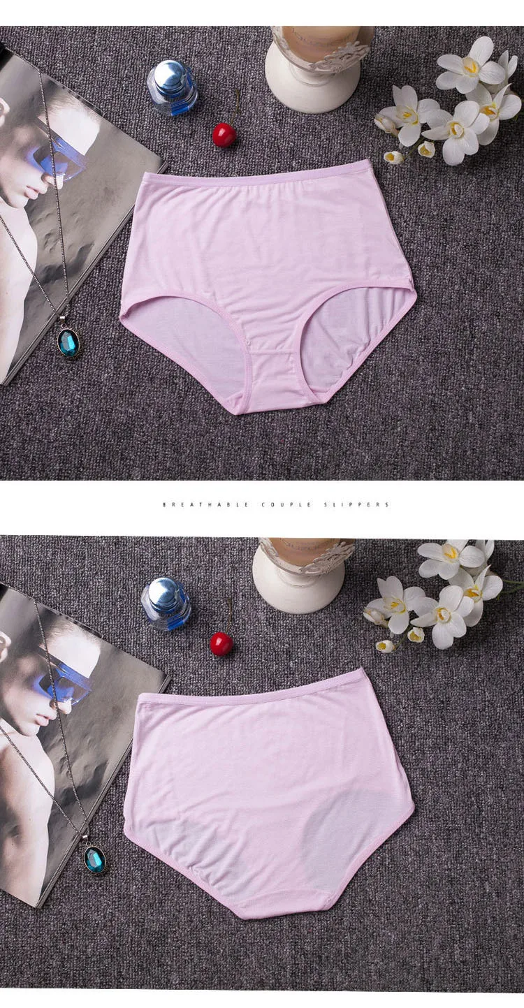 3PCS Plus Size M-XXL Women's Cotton Underwear High Waist Sexy Panties for Women Bamboo Fiber Briefs Seamless Lingreie Intimates (7)