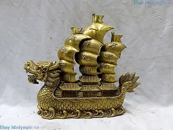 

Fine Brass sculpture China copper Wishing you every success dragon boat Statue